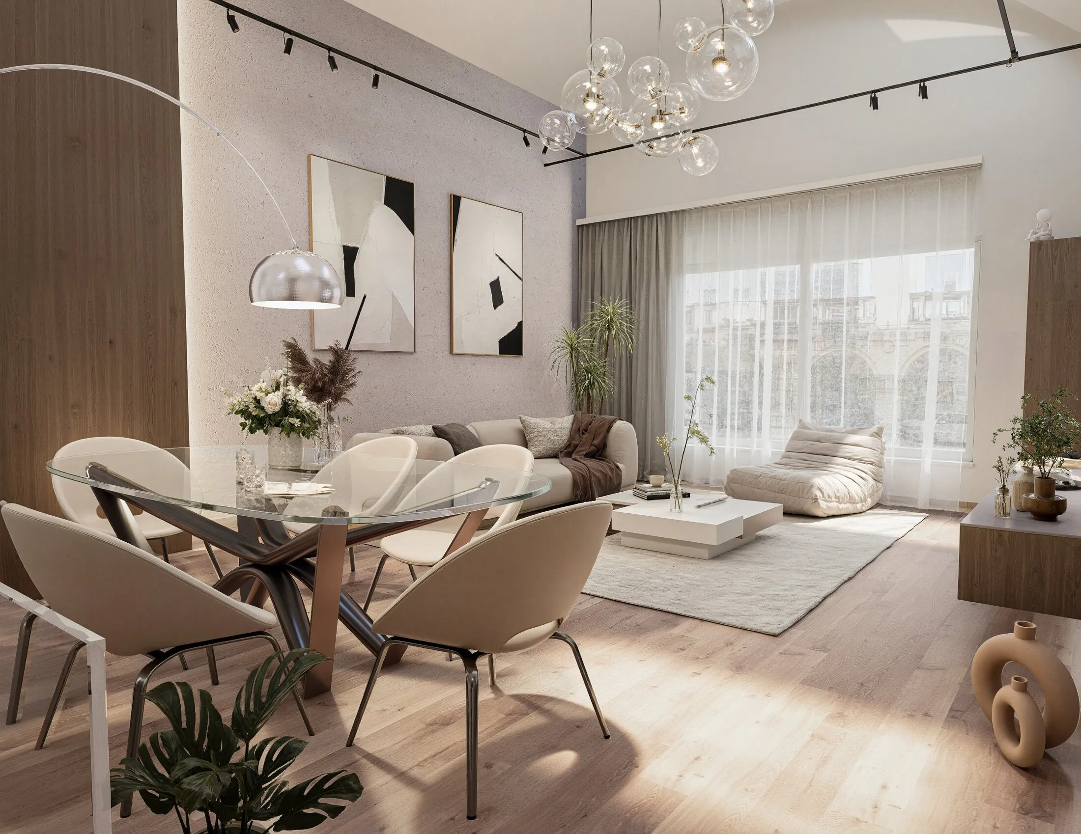 Il soggiorno a doppia altezza del loft